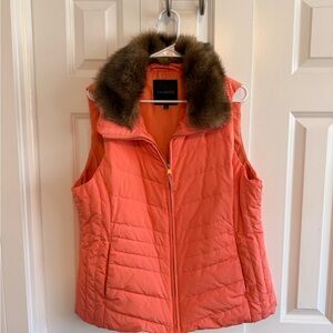 Talbots Coral Quilted Vest with Faux-Fur Collar